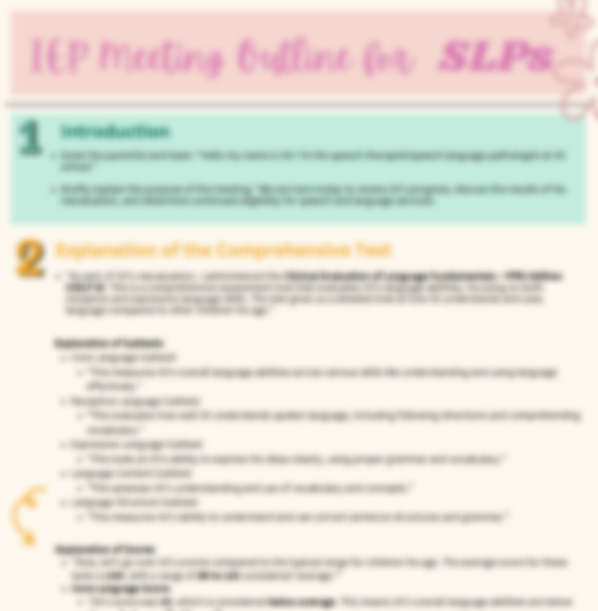 Preview of IEP Meeting Outline